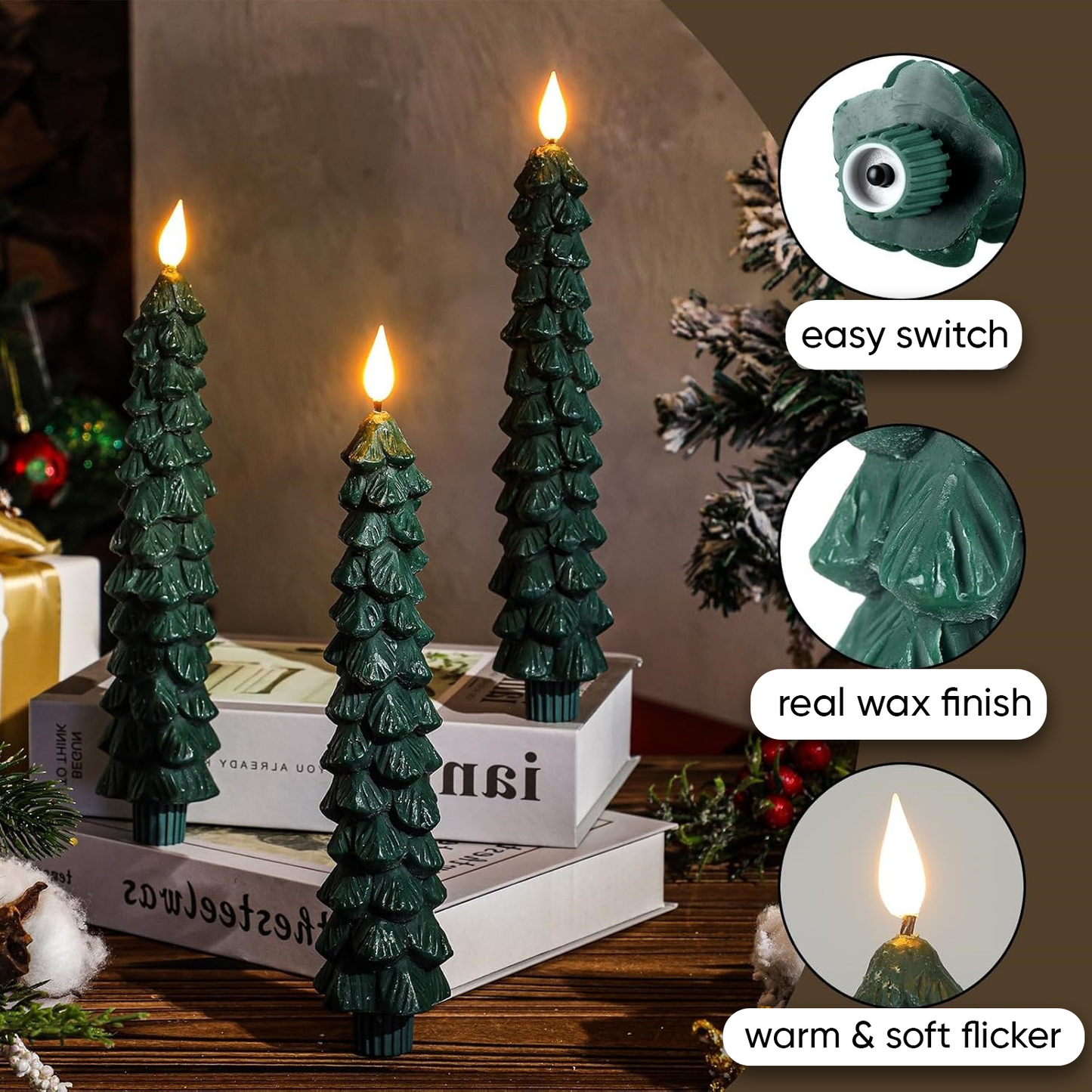 merry - flameless christmas tree candle